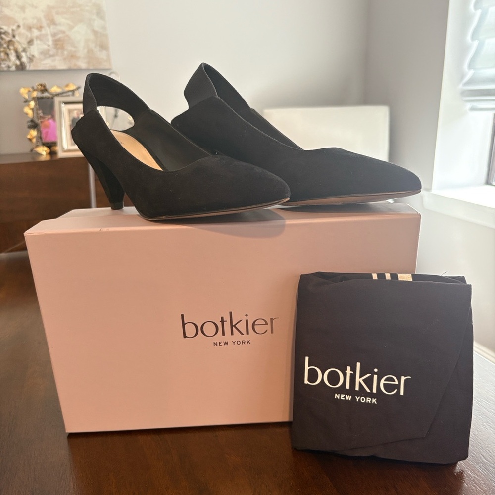 BOTKIER Suede "Cobble Hill" Quiet Luxury Cone Heel Slingback Pumps
